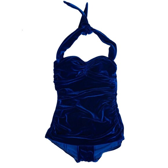 Retro Velvet Swimsuit Bodysuit-1950s style Pinup - Picture 1 of 3
